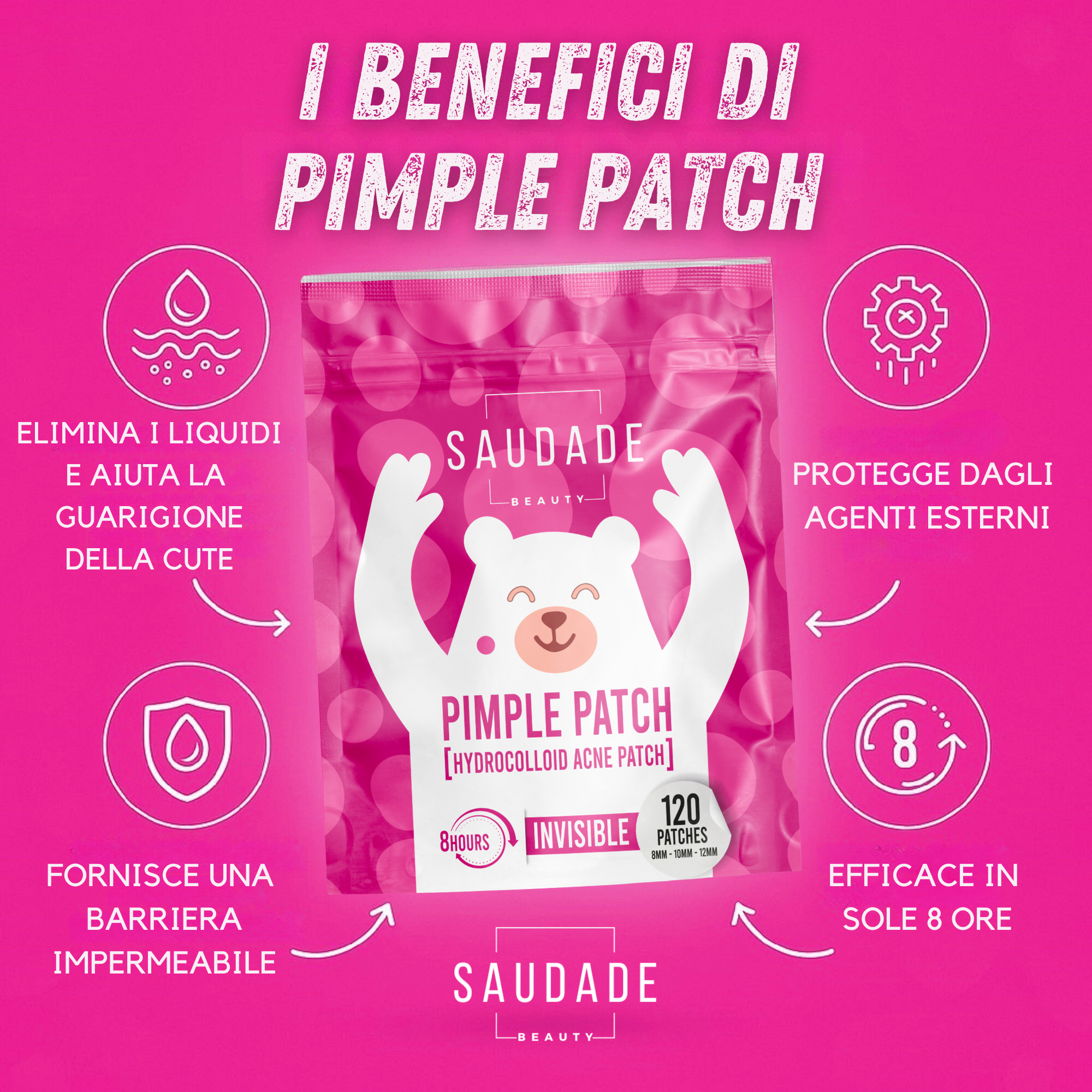 Cerotti Idrocolloidi Invisibili per Brufoli, Acne e Punti Neri - Azione Rapida 8 ore - 120 Cerotti Anti Imperfezioni in 3 Comodi Formati – Confezione Richiudibile
